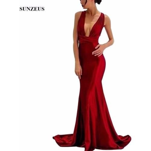 Mermaid Wine Red Bridesmaid Dresses Deep V-neck Sexy Backless Long Wedding Party Dress 2020 New Design vestido de festa BDS049