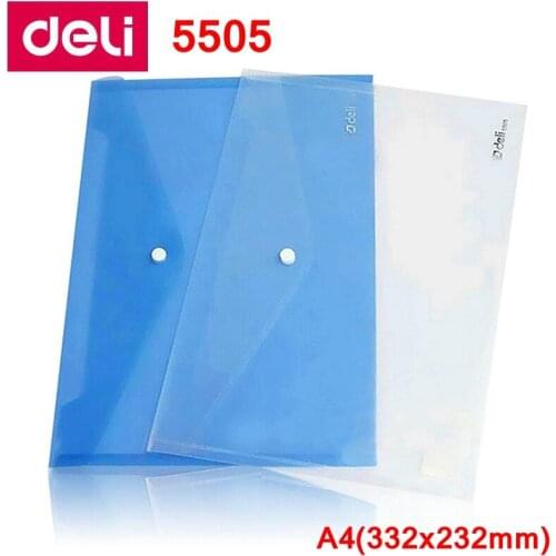 10PCS/LOT Deli 5505/5501 File pocket with button Elastic closure folder documents pocket folder A4 size Blue & white wholesale
