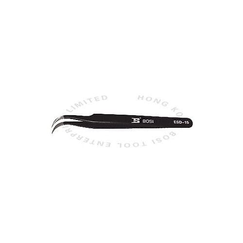 120 9 2mm Anti static Stainless Steel Special Bened Head Tweezer Black