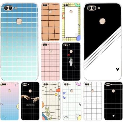 16AS Black white checkered stripe Soft Silicone Tpu Cover phone Case for huawei y5 y6 Prime y7 P Smart 2018 2019 Nova 2i 3i 3