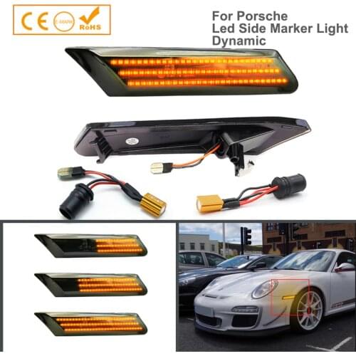 2Pcs LED Dynamic For Porsche 911 Carrera 997 Boxster 987 Cayman Turbo Targa Side Marker Lights Turn Signal Blinker Lamps Canbus
