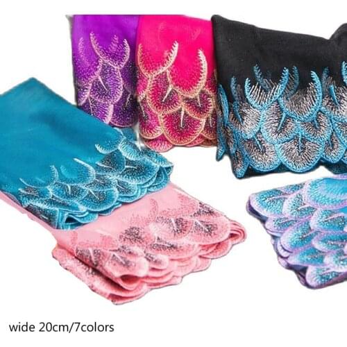 20cm Wide Luxury mesh colorful embroidery flower lace collar Fabric Sewing Applique DIY ribbon trim wedding dress guipure decor