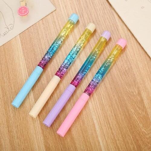 4pc Kawaii Gel Pen Crystal Quicksand Pen Accessories Office For School Supplies Promotional Korea Stationery