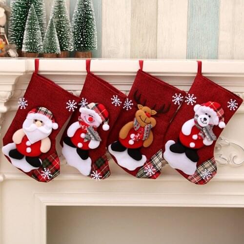 Large Stockings Santa Elk Fabric Gift Socks Christmas Lovely Bag For Children Fireplace Tree Christmas Decoration