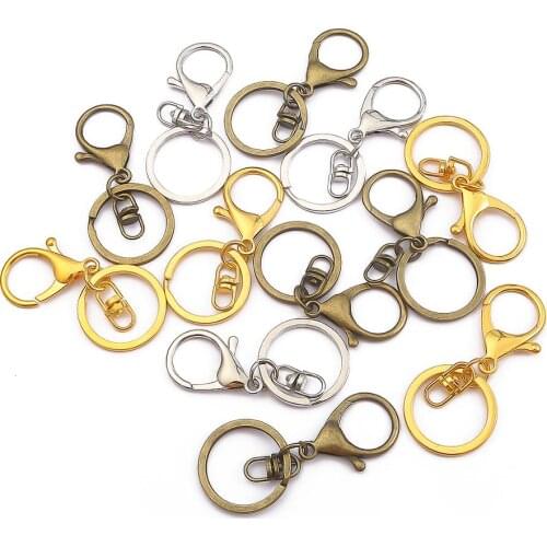 5pcs/lot Key Chain Key Ring Bronze Rhodium Gold Color Round Split Swivel Lobster Clasp Keychain For DIY Jewelry Making Findings