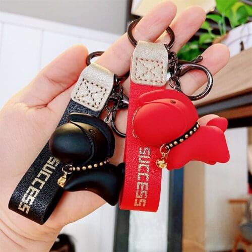 Handmade PU Leather Lanyard Horse Keychain Chinese Lucky Wealth Animal Key Ring Women Bag Backpack Charms Pendant Accessories