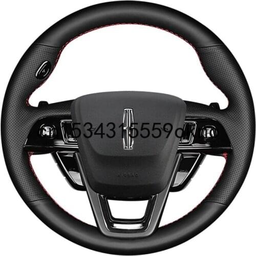 Car Steering Wheel Cover For Lincoln MKZ MKC Stitch On Wrap Interior Accessories DIY Black Top Leather