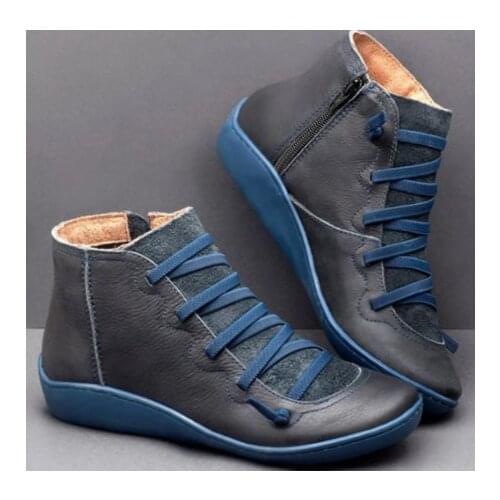 Spring autumn womens flat single shoe casual flat boot side zipper retro leather boots