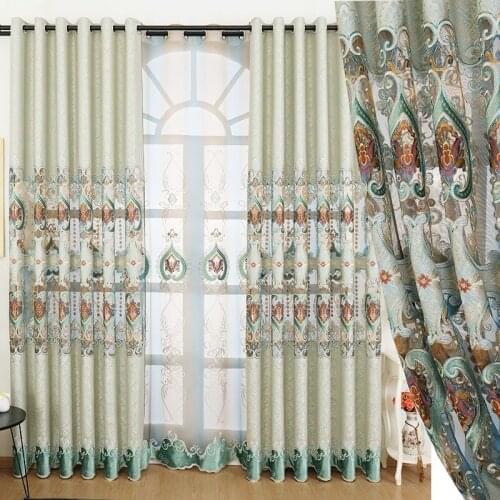 European Luxury Thick Half shading Curtains For Living Room Bedroom Embroidered Tulle green Curtain Hotel Luxury Home Decor