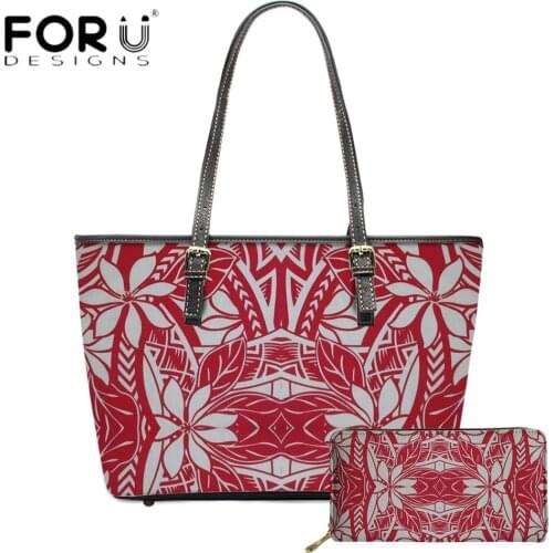 FORUDESIGNS Vintage Women Handbag And Purse Set Poly Hawaii Flower Printing Office Ladies Luxury Leather Shoulder Sac Femme