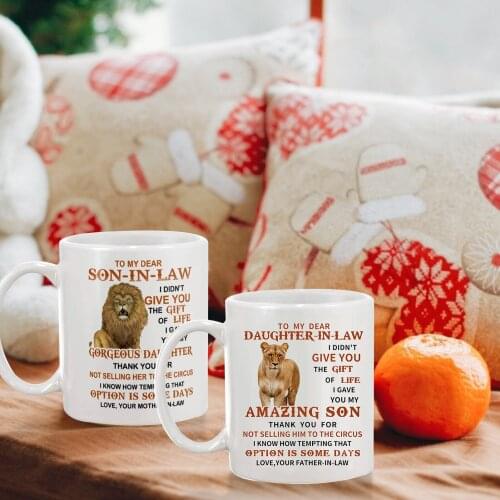HOT SALE! 11oz Dear Son In Law Daughter In Law Mug Christmas Double-Sided Printing Ceramic Coffee Mug Best Gift For Son-in-law