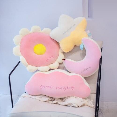 INS Plush Sky Pillows Toys Moon Star Cloud Rainbow Flower Shaped Pillow Room Chair Sofa Decor Seat Cushion Lovers Nice Gift
