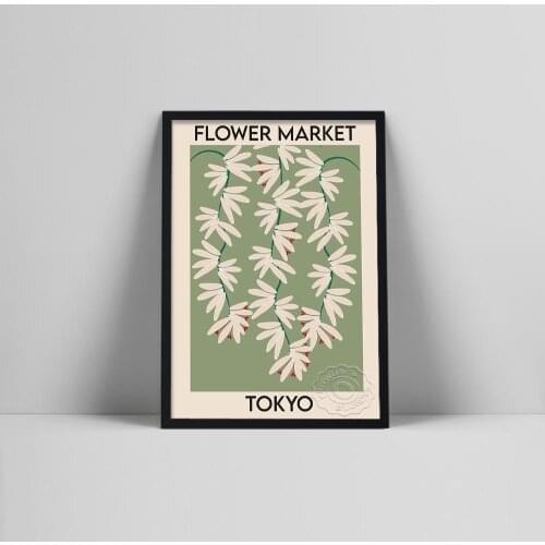 Florist Gift Canvas Paitning Tokyo Green Flower Market Vintage Posters Wall Art Prints Picture for Girls Bedroom Home Decoration