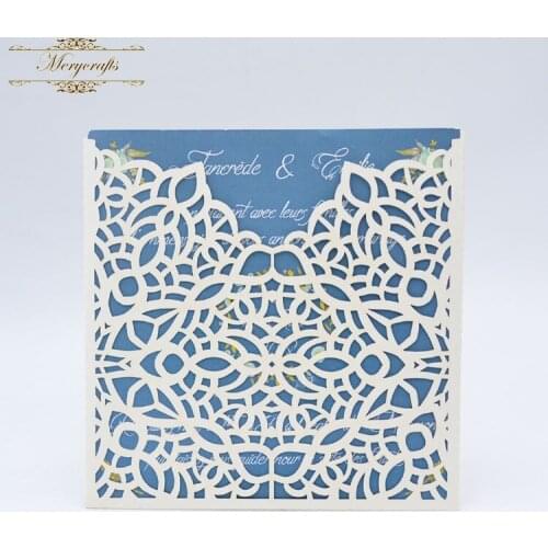 Chinese supplier elegant lace pattern laser cut wedding card design with inside card and wedding envelope