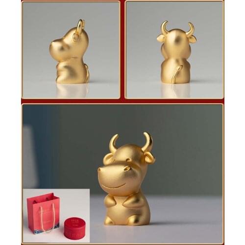 CHINA Foreign Business Gift # Limited Edition Mascot Talisman Auspicious GOOD LUCK 24K gold-plating Zodiac OX Copper carving ART