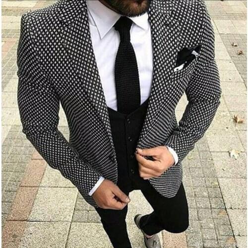 Mens Checkered Suit Men Suits Houndstooth Custom Made Men Dress Suits ,tailored Casual Duotone Weave Hounds Tooth Check 3 Pieces