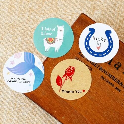 600pcs Kraft Thank you Rose Paper Stickers Cute Mermaid Llama Scrapbooking Deco Stickers DIY Craft Bakery Gift Stickers