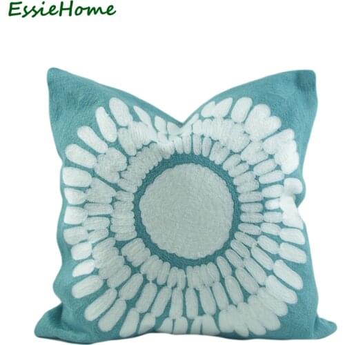 ESSIE HOME 18x18" Cushion Cover Pillow Case Blue Crocheted High End Full Embroidery Modern Classic Throw