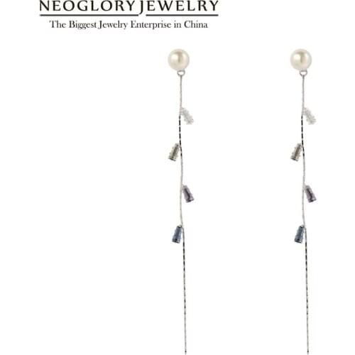 Neoglory 2020 Korean Design Pearl Drop Earrings For Women Simple CZ Tassel Earrings Wedding Party Vintage Gifts For Girlfriend