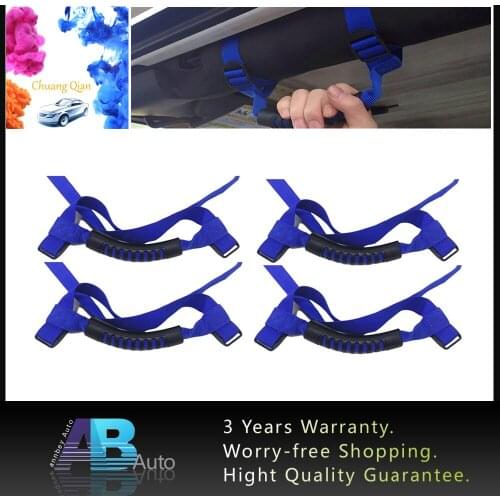 Chuang Qian 4 x Unlimited Grab Handles Grip Handle For Jeep Wrangler Roll Bar YJ TJ JK CJ JKU 1987-2019 Sports Sahara Blue