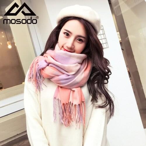 Mosodo New Autumn And Winter Womens Cashmere Scarf Multi Color Plaid Pattern Long Shawl 200g Thick Warm Blanket
