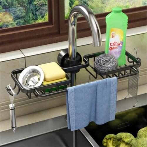 Kitchen Organizer Shelf Iron Black White Faucet Clip Sink Hanging Hook Bathroom Accessories