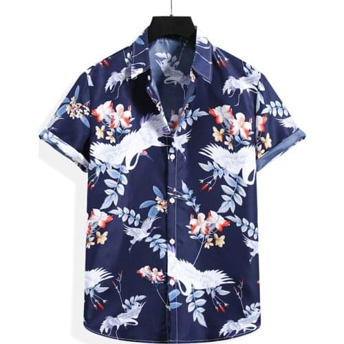 Mens Shirts Summer Fashion Hawaiian Beach Flower Shirt T-shirt Casual Short Sleeve Turn-Down Collar Shirts Camisa Masculina