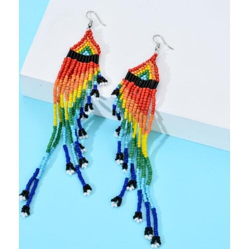 New Fashion Seed Beads Tassel Drop Earrings For Women Rainbow Long Dangle Earring Bohemia Wedding Statement Jewelry Brinco Gift