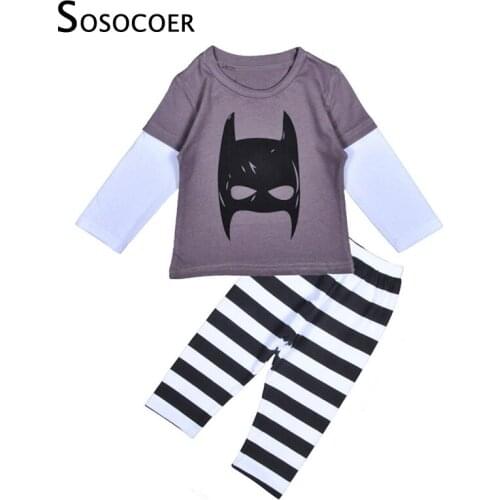 SOSOCOER New Autumn Girl Boy Clothing Set Long-sleeve T Shirts+Stripe Pants Kids 2pcs Clothing Sets Cartoon Baby Clothes Outfits