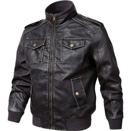 2019 Spring and Autumn Mens Coat PU Leather Motorcycle Jacket Large Size Men Loose Multi-pocket Leather Jacket Plus Size 5XL