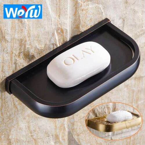 WEYUU Bathroom Soap Box Wall Mounted Brass Soap Dish Storage Rack Drain Toilet Soap Tray Black Bathroom Accessories