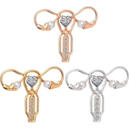 Female Uterus Pearl Crystal Metal Brooch Care Female Health Badge Jewelry Pin Doctor Nurse Medical Student Jewelry Gift