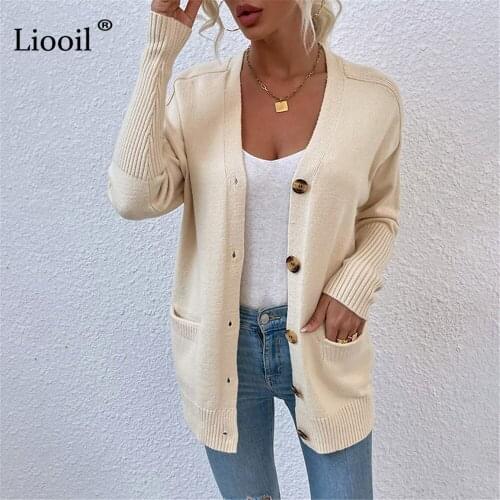Winter Casual Knitted Sweater Long Cardigan Button Up With Pockets Baggy Sweater Coats Ladies Knitwear Women Autumn 2021 Outwear