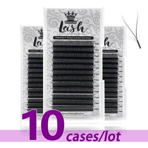 10Cases/Lot MASSCAKU Hot Sale Y-Shape Super Soft Eyelashes Extension C/D curl Fast Fanning Eyelashes for wholesale price OEM