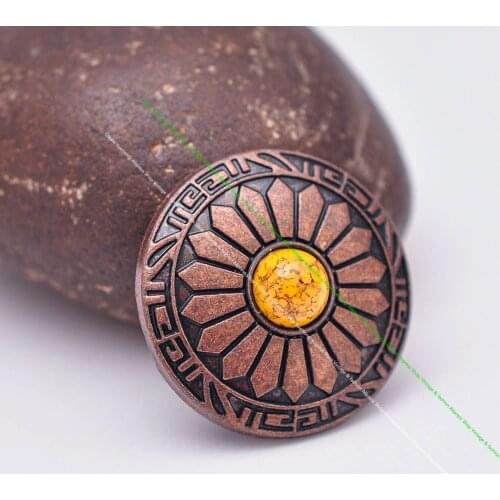 10pcs 30mm Antique Copper Sun Flower Yellow Turquoise Leathercraft Western Belt Bag Wallet Keyring Conchos For leather Screwback