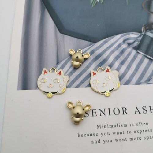 10PCS Lucky Cat & Mouse Enamel Alloy Charms Pendants Cute Animal Charms Fit DIY Earring Bracelet Jewelry Accessory Finding YZ715