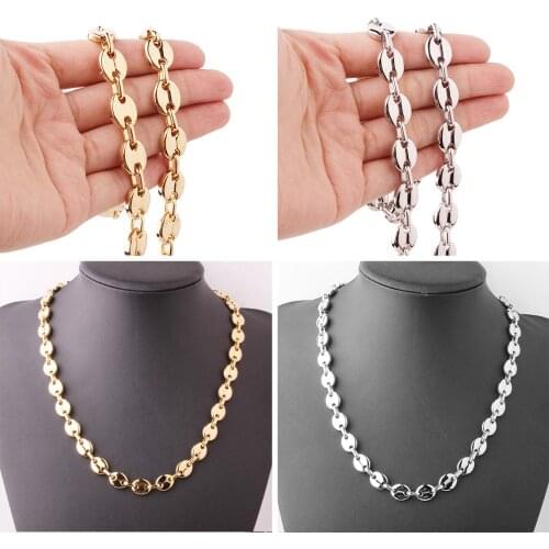 11mm Coffee Beans Link Chain Necklace For Men Stainless Steel Rope Link Chain Necklaces Fashion Hip Hop Men Jewelry Wholesasle