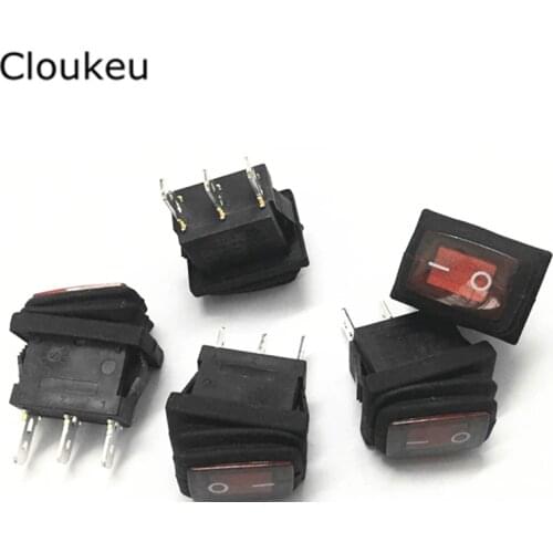 5Pcs 15*21MM Rocker Switch waterproof With lamp KCD1-102N 3Pin 2File Seesaw switch 6A250V Power switch