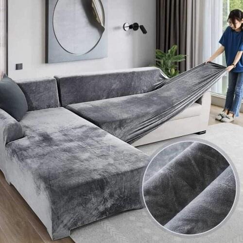 Velvet Plush Sofa Cover L Shaped For Living Room Elastic Furniture Couch Slipcover Chaise Longue Corner Sofa Cover Stretch
