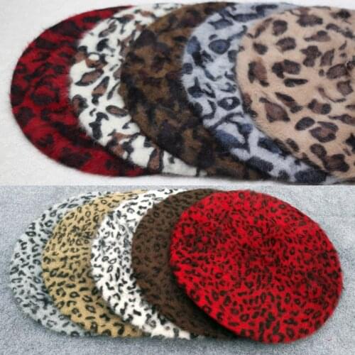 Women Autumn Winter Berets Fashion Leopard Printed Rabbit Beret Cap Ladies Girls Casual Hats Female Painter Warm Walking Cap