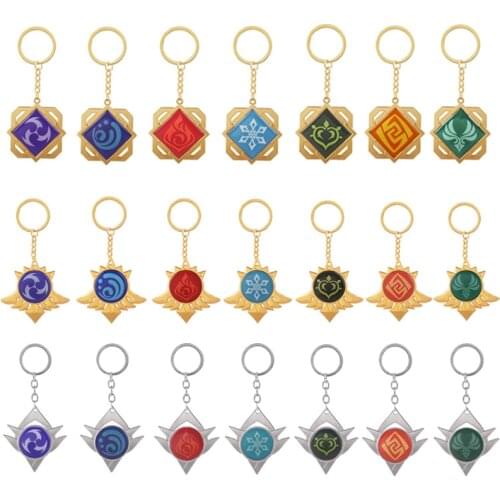 Anime Genshin Impact Cosplay Keychain Element Vision Gods Eye Keyring Klee Venti Paimon Cartoon Key Holder Pendant Costume Prop