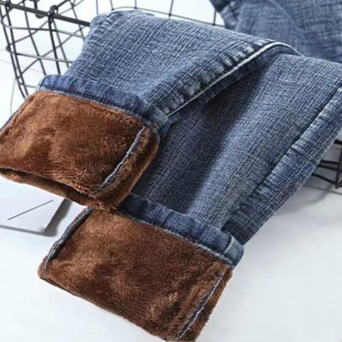 Mom Black Denim Trousers Plus Size High Waist Velvet Thick Jeans Female Winter 2021 Skinny Stretch Womens Warm Jeans Womanpants