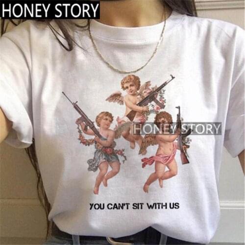 FIXSYS Harajuku Vintage T Shirts Angels Aesthetic Ullzang 90s Graphic T-shirts Grunge Korean Style Tshirt Women Hip Hop Tops Tee