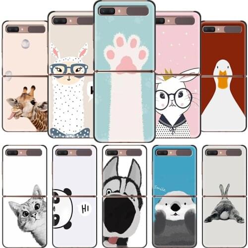 Hot Sale Phone Case For Samsung Galaxy Z Flip Black Hard Shockproof Back Cover ZFlip 5G Luxury Phone Fundas Cartoon Cat Dog Capa