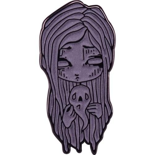 Gothic fantasy art Ghost Girl glitter enamel pin spooky scary Mystical witchcraft Jewelry