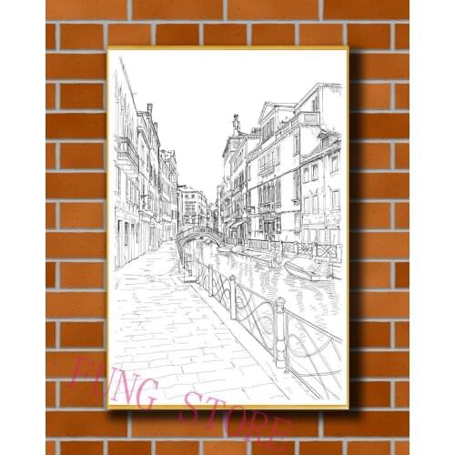 K114 Retro European Buildings Manuscript Picture Custom Silk Poster Home Deco Wall Art Christmas Gift