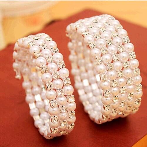 Crystal & Small Simulated Pearls Luxury 3 Layers 5 Layers for Selecting Adjustable Bracelets & Bangles for Women Fashion Jewelry
