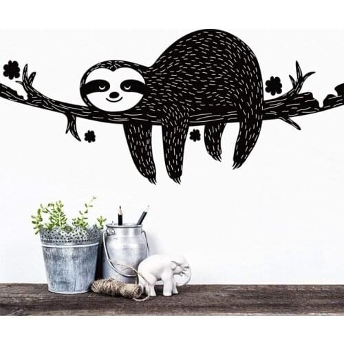 Sloth Wall Sticker Kids Bedroom Wall Decoration Animal Vinyl Decal Nursery Room Decor Creative Art Mural Tree Brunch Decals