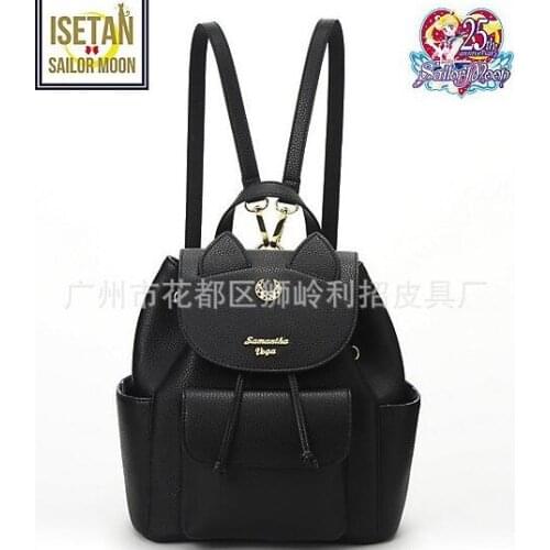 Hot sales! Women Backpack PU Leather Sailor Moon Backpack Black White Luna Cat Ladies Backpack Girls Travel Back Pack