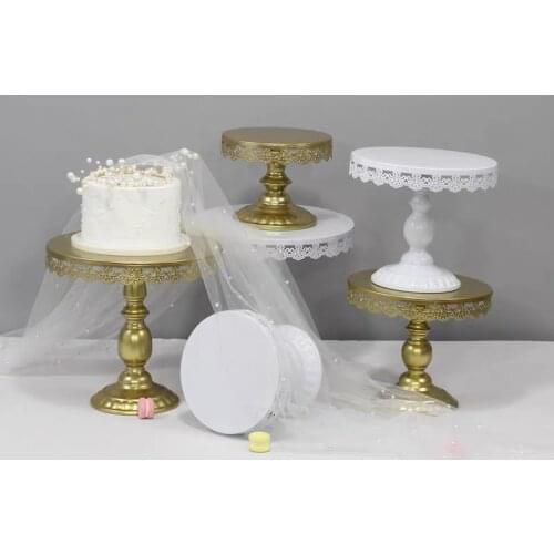 White Gold Cake Stands Sets S M L Metal Wedding Birthday Party Round Cupcakes Pastries Plates Food Tray High Feet